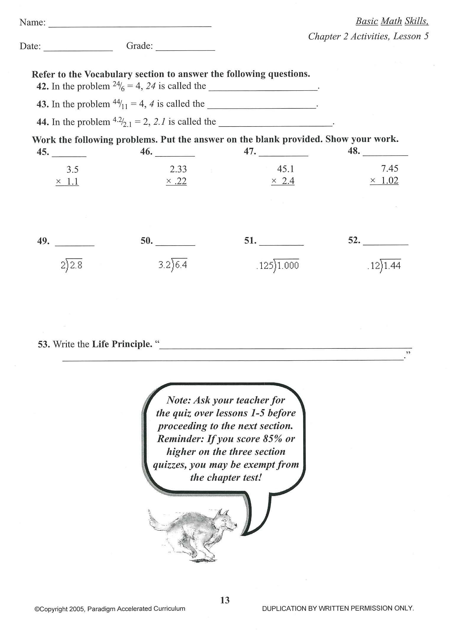 Basic Math Skills Chapter 2 Activities! Save Now!